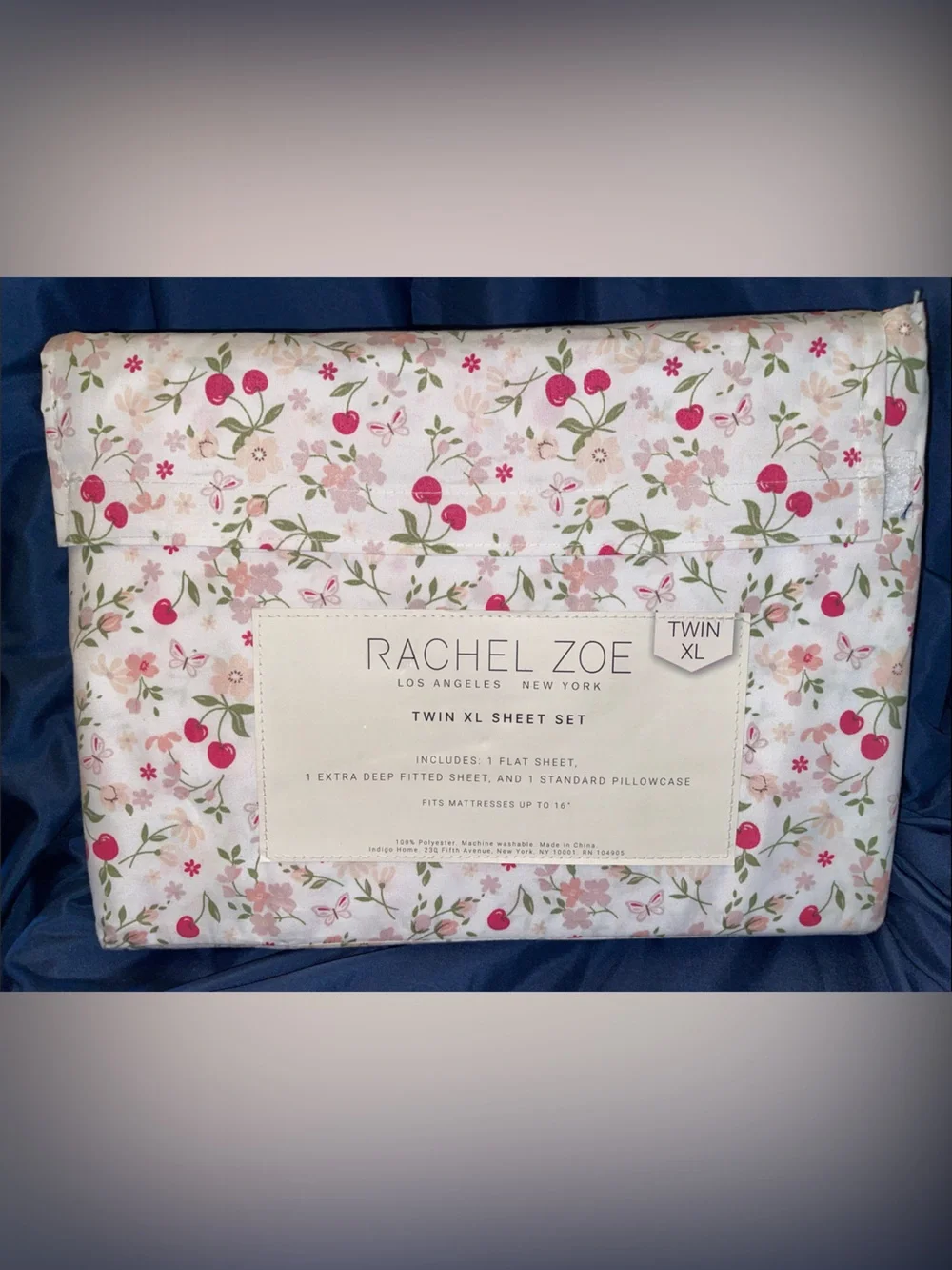 Rachel Zoe Pink & Green Cherry Blossom Twin XL Sheet Set